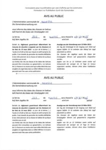 Avis au public - Chasses en battue à Mertzig (Lot 222)